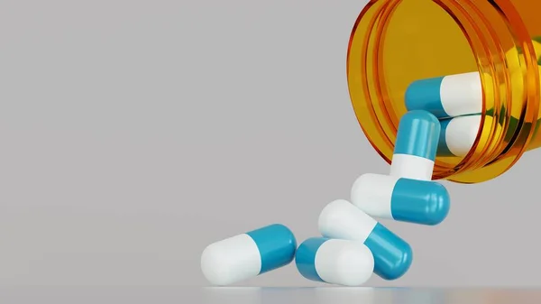 Falling Antibiotic Capsules Out Pill Bottle Health Care Medical Concept — Fotografia de Stock