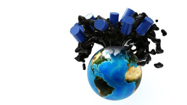 Dünya 'dan gelen ham petrol akışı, petrol pazarı işi, petrol endüstrisi konsepti, Amerika Bölgesi, NASA' nın elementi, 3D.