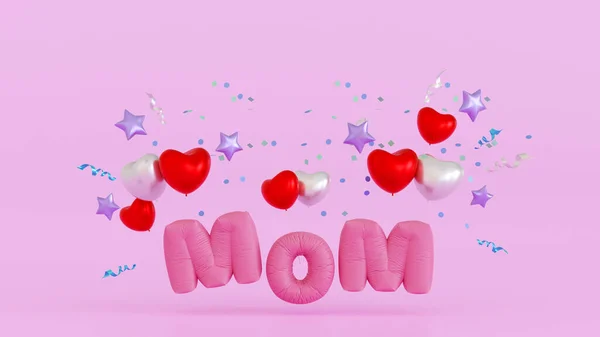 Happy Mothers Day Celebration Balloon Mom Text Gift Box Heart — Stockfoto