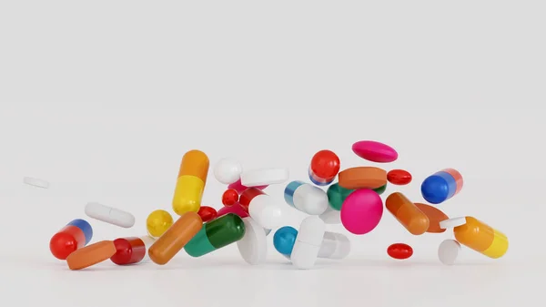 Выпадение Капсул Антибиотиков Бутылки Таблетками Медицинское Обслуживание Медицинская Концепция Рендеринг — стоковое фото