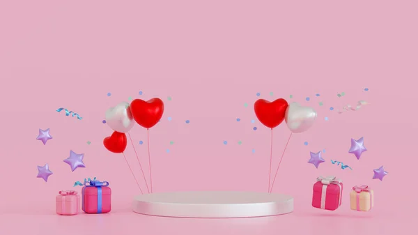 Promotion Platform Pedestal Podium Stage Design Gifts Box Balloon Decoration — 스톡 사진