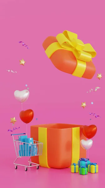 Promotion Platform Gifts Box Balloon Decoration Supermarket Cart Mock Valentine — Photo