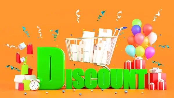 Discount Word Gift Boxes Shopping Cart Bag Banner Poster Template — Stockfoto