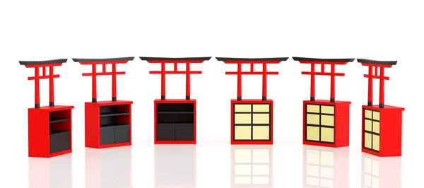 Small Promotion Counter Kiosk Retail Stand Mockup Torii Gate Red — Stockfoto
