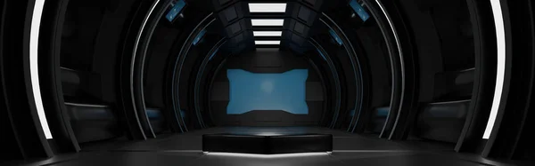 Podio Moderno Del Pentágono Interior Nave Espacial Estación Espacial Túnel — Foto de Stock