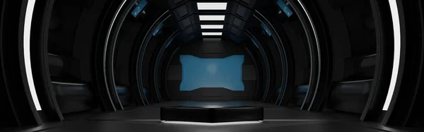 Modern Pentagon Podium Spaceship Space Station Interior Sci Tunnel Stage — 스톡 사진