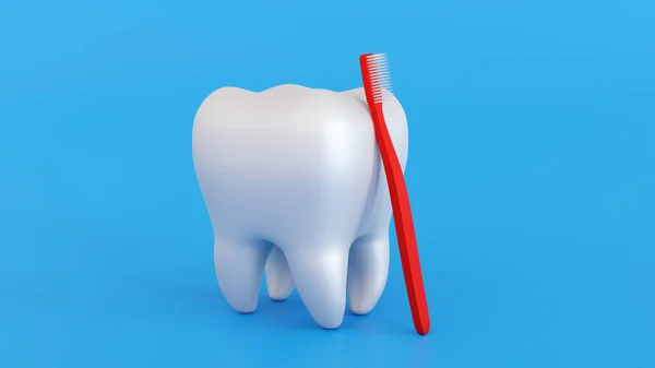 Tooth icon with toothbrush, dental care dentist concept, 3D rendering.