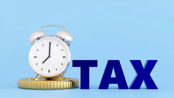 Tax time alarm clock with stack coin, time to pay tax concept, 3D rendering.