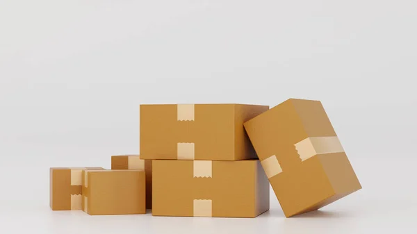 Stack of cardboard box carton or parcel with empty space. concept of delivering goods. 3D rendering.