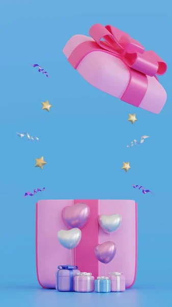 Promotion Platform Gifts Box Balloon Decoration Mock Valentine Anniversary Season — 스톡 사진