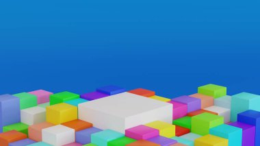 Ürün görüntüleme sunumu için boş çok renkli dikdörtgen podyum geometrik şekil kaidesi, 3B görüntüleme.