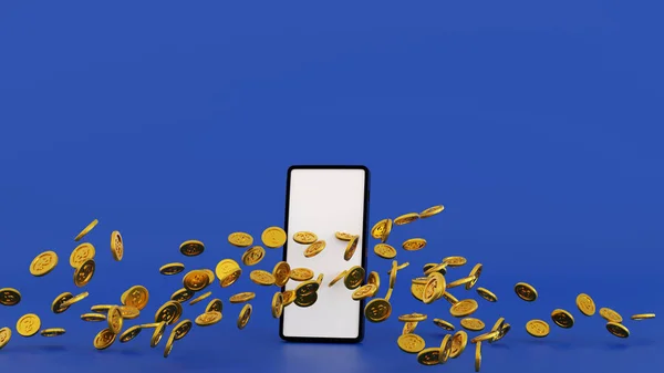 Переповнення Золотої Монети Дисплея Смартфона Створення Концепції Бізнесу Інтернеті Рендерингу — стокове фото