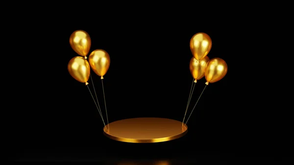 Empty Floating Gold Pedestal Podium Balloon Stage Product Demonstration Award — ストック写真