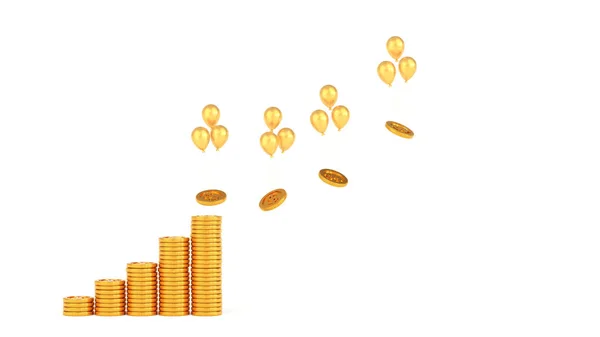 Balloon Taking Gold Coin Dollar Air Money Financial Inflation Concept — стоковое фото