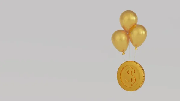 Balloon Taking Gold Coin Dollar Air Money Financial Inflation Concept — Zdjęcie stockowe