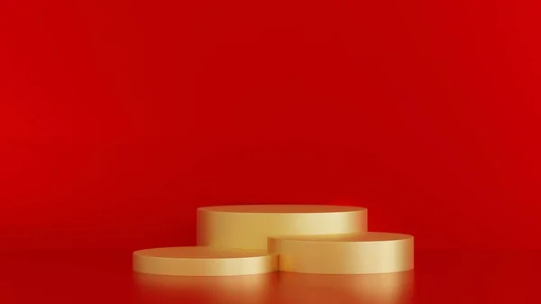 Empty Gold Pedestal Podium Red Background Stage Product Demonstration Award — Photo