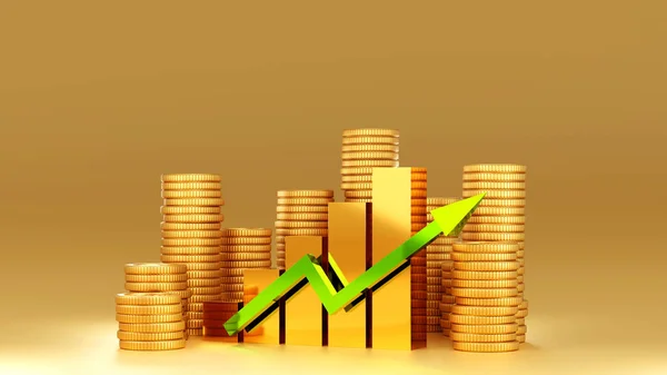 Zakelijke Grafiek Staafdiagram Diagram Met Stapel Van Gouden Munt Groei Stockfoto