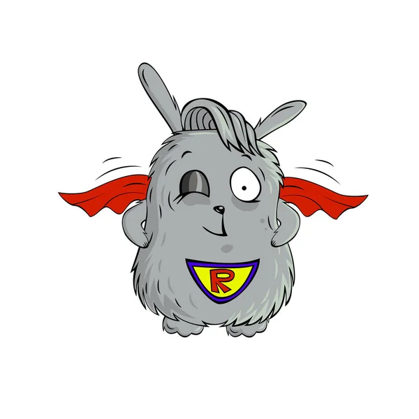 Cute Cartoon Rabbit Super Hero Red Cloak Image Suitable Stickers — 图库矢量图片