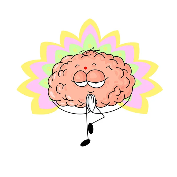 Słodka Ilustracja Ludzkiego Mózgu Który Medytuje Relaksuje Praktykuje Jogę Piękny — Wektor stockowy