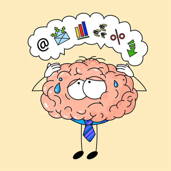 Roztomilý Lidský Mozek Kravatě Unavený Kancelářské Práce Odpočiň Mozku — Stockový vektor