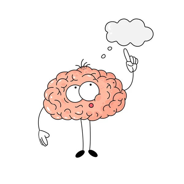 Słodki Ludzki Kreskówkowy Mózg Mówi Białym Tle Śmieszna Ilustracja Wektora — Wektor stockowy
