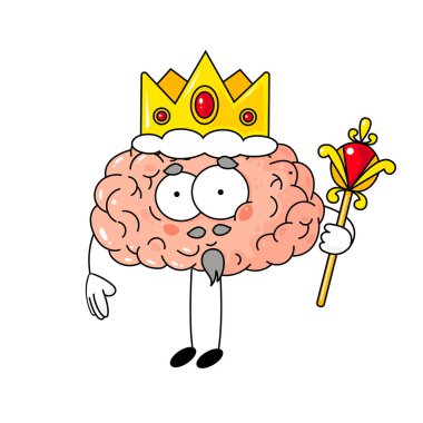 Kral olarak şirin bir insan beyni. Senin tasarımın için komik bir karakter. Sağlıklı beyin kavramı.