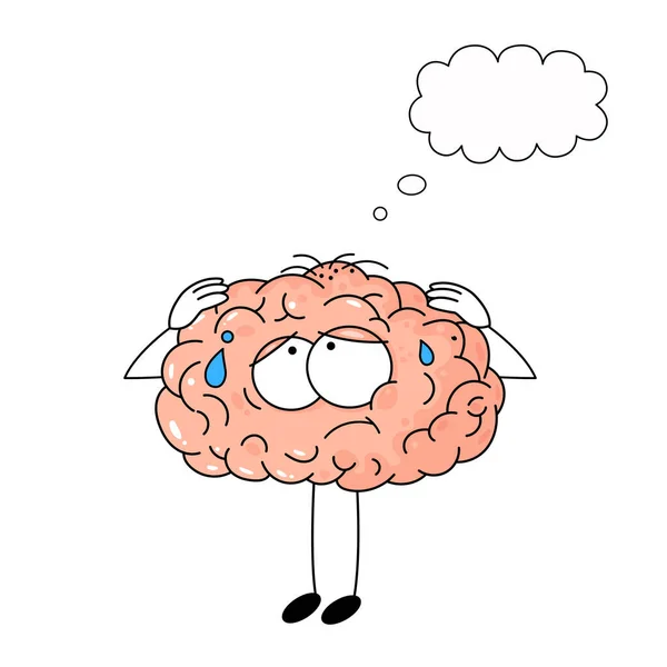 Roztomilý Kreslený Lidský Mozek Unavený Rozrušený Vtipná Postava Pro Tvůj — Stockový vektor