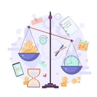  Üretkenlik vektörü çizimi. Pullar. Tasarımınız için etkili zaman yönetimi unsurları. Planlama işleri, aktiviteler, programlar, çalışma saatleri. İşteki karakterler.