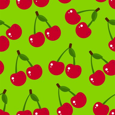 Meyveli, şirin, düz yaz şablonu. Kiraz. Tasarımın için harika bir yemek geçmişi. Vejetaryen, vejetaryen, sağlıklı yemek, diyet konsepti.