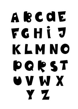 Cute cartoon black script. Simple flat alphabet for your lettering design. Element of text, inscription.