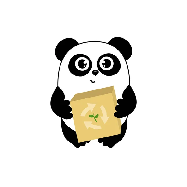 Aranyos Rajzfilm Panda Öko Doboz Recykling Jel Vicces Karakter Tervedhez — Stock Vector