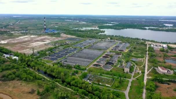 Luftaufnahme Der Belüftungsstation Luftaufnahme Der Abwasserbehandlung Luftaufnahme Der Modernen Industriellen — Stockvideo