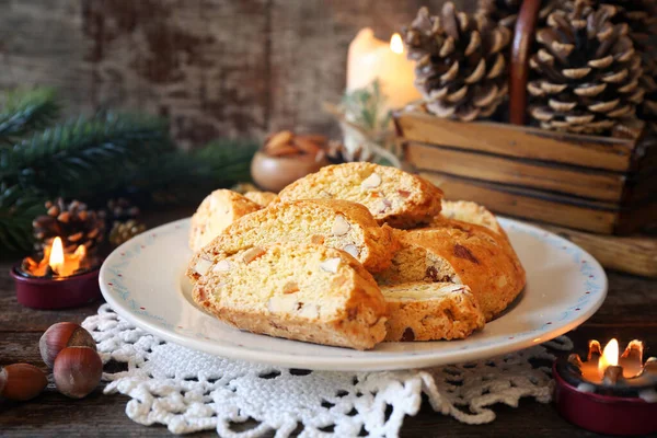 Italian Cookies Almond Candied Orange Cantuccini Biscotti New Year Decoration — Stock Photo, Image