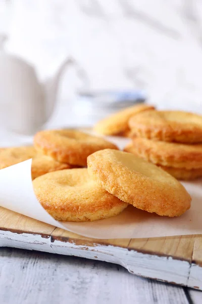 Homemade Palets Bretons Salty Shortbread Breton Cookies Light Background Focus — Stock Photo, Image