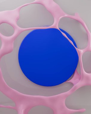 3d sunum sahnesinde metin için boşluk oluştur. Moda renkleri. Pembe ve elektrik mavisi renklerde soyut bir düzen. Sosyal medya paylaşımı için minimalist illüstrasyon