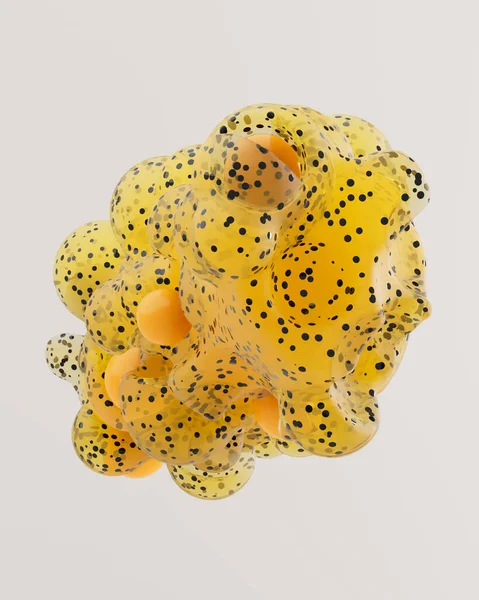 Weergave Abstracte Molecula Gele Vorm Met Zwarte Stippen Patroon Geïsoleerd — Stockfoto