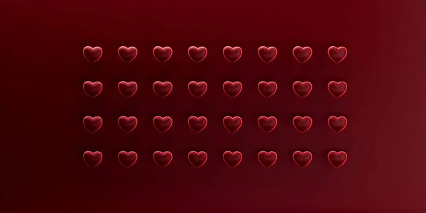 Февраля Рендеринг Длинное Знамя Рисунком Сердца Минималистичный Темно Красный Монохромный — стоковое фото