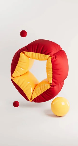 Illustration Rendering Soft Red Yellow Shapes Funny Pillows Flying White — Stockfoto