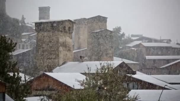Mestia village on the winter day — Vídeo de Stock