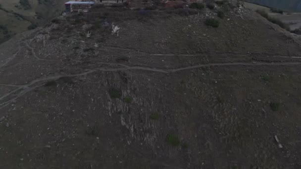 Aerial View At The Gergeti Trinity Church Tsminda Sameba — стокове відео