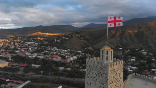 Aerial view at the renovated Rabati Castle in Akhaltsikhe — Stock Video