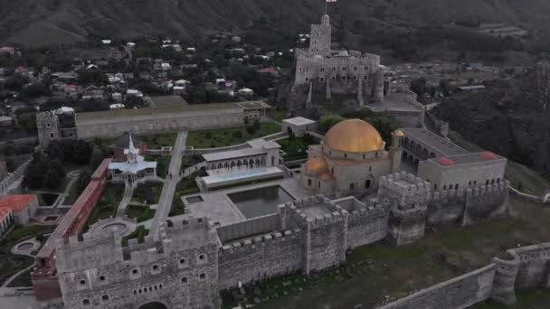 Aerial view at the renovated Rabati Castle in Akhaltsikhe — Stock Video