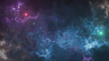 Flying through the nebula in space, we get into the black void of a vacuum with stars. Space futuristic 3d composition