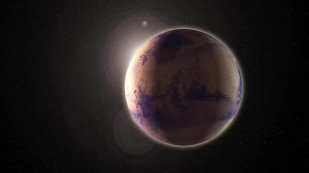 Η περιστροφή του πλανήτη Άρη στο διάστημα με μια ηλιακή έκλαμψη. Σε τροχιά γύρω από τον πλανήτη Άρη. Κόκκινος πλανήτης — Αρχείο Βίντεο