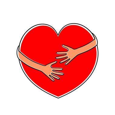 Beyaz arka planda kalbi kucaklayan eller izole edilmiş. Elleri olan kalp. 