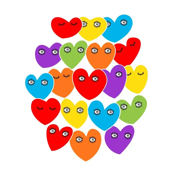 Harten met ogen. Leuke set van vakantie Valentijnsdag grappige cartoon karakter van emoji harten — Stockvector