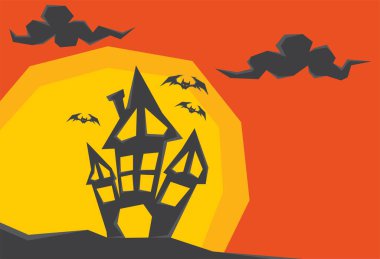 Arkasında ay ışığı olan perili bir siluet çizimi.