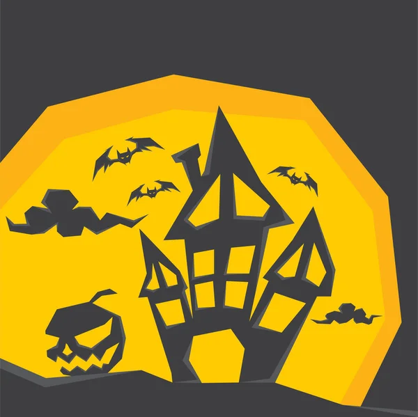 Een Illustratie Van Silhouet Spookte Huis Met Maanlicht Achter — Stockvector