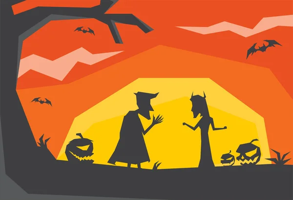 Illustrazione Della Scena Halloween Silhouette — Vettoriale Stock