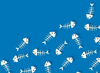 Balık kemikleri desenli basit mavi arkaplan